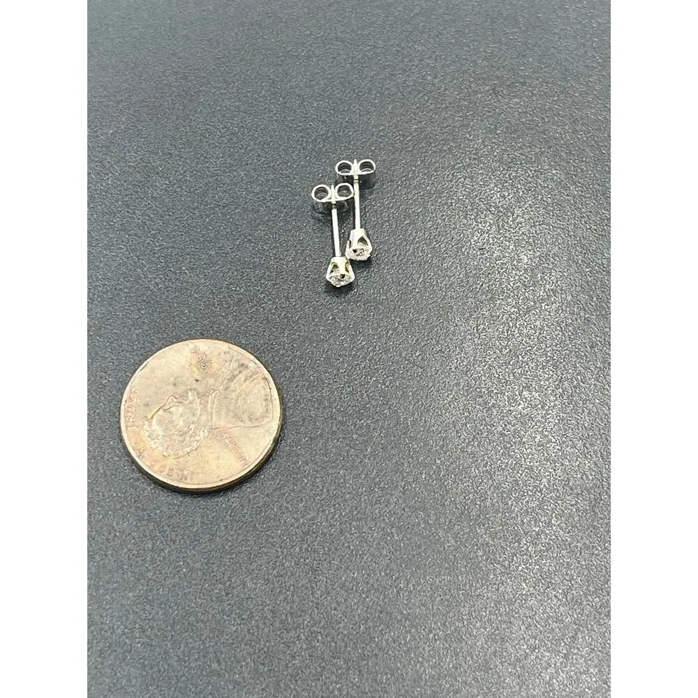 Vintage Studex 585 14k White Gold Clear Cubic‎ Zirconia 3mm Stud Earrings